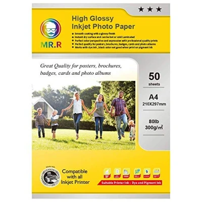 Image of MR.R Single Side High Glossy Inkjet Photo Paper 300gsm A4 210 x 297mm 50 Sheets per Pack