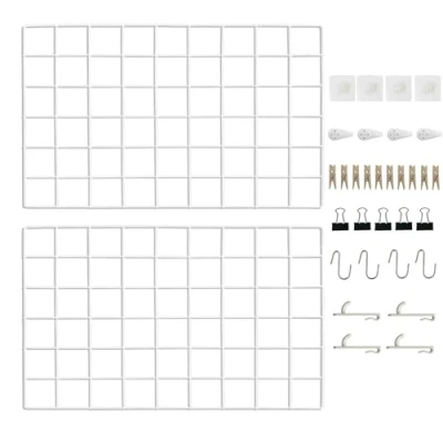 Image of CIKLCIX Metal Grid Wall Panel, Wire Photo Display Organizer, 17.3&quot;x11.8&quot; Board Wall, Picture Frame, 2 Pack Mesh Memo with Clips and Hooks