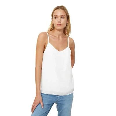 Image of Trendyol Women Regular fit Basic Scoop Neck Woven Blouse Ecru