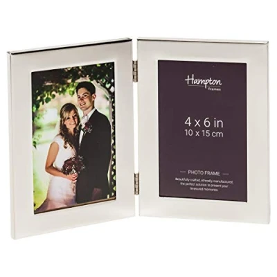 Image of Hampton Frames WOBURN Hinged Double 4x6 (10x15cm) Silver Picture Photo Frame Glass WA7404V