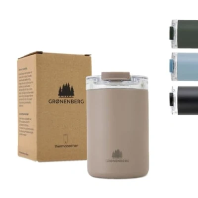Image of Groenenberg Travel Mug Coffee Cup 350 or 473ml 100% Leakproof hot for Hours Recycled Stainless Steel Mugs Drinks (Earth, ml)