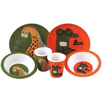Image of Kids Croc Giraffe 6 Piece Melamine Breakfast Set Plate Bowl, Cup