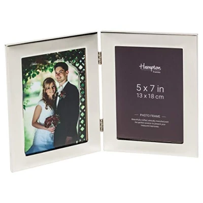 Image of Hampton Frames WOBURN Hinged Double 5x7 (13x18cm) Silver Picture Photo Frame Glass WA7405V