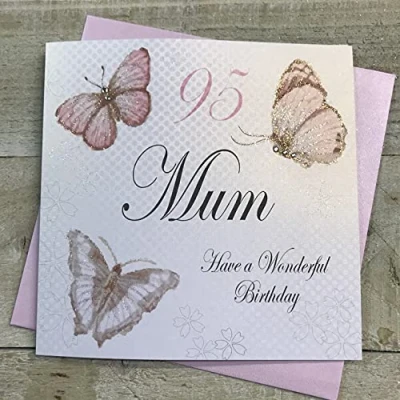 Image of WHITE COTTON CARDS Handmade 95 Mum Have a Wonderful Vintage Butterflies 95th Birthday Card, White, PM95