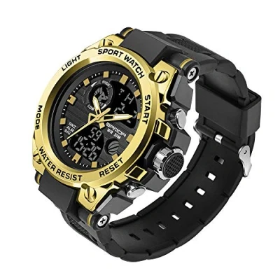 Image of AIMES Mens Watches Sports Outdoor Waterproof Military Watch for Men Tactical Analog Digital Date Alarm Stopwatch Multi Function Tactics Big Face Wristwatch Men, Gold, Sport Casual Fashion