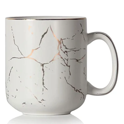 Image of SHOWFULL 20oz Gold Marble Pattern Inlay Large Coffee Mug, 600ml Classic Ceramic Tea Cup with Handle for Men Women, Matte White