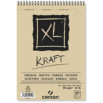 Image of CANSON XL Kraft 90gsm A5 Paper, Laid, Spiral Pad Short Side, 40 Sheets, Ideal for Professional Artists &amp; Illustrators