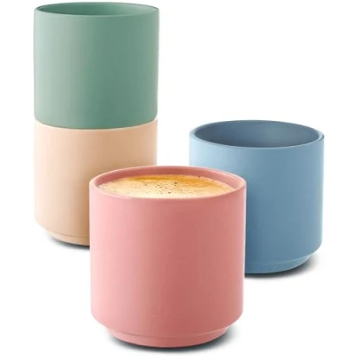 Image of Cosumy Stackable Espresso Cups 4 Pastel Ceramic Coffee Minimalist &amp; Elegant Design Heat Resistant Thick Walled Dishwasher Safe 80ml / 2.7oz