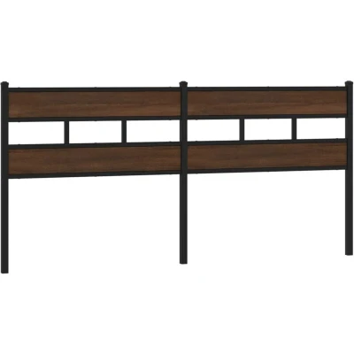 Image of vidaXL Headboard Bed Brown Oak, 198x91.5cm, Engineered Wood/Steel, Sturdy Metal Legs, Bedroom