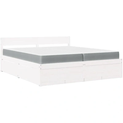Image of vidaXL Bed with Drawers and Mattress White 200x200 cm Solid Wood Pine