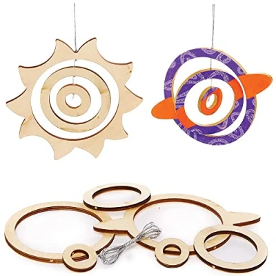 Image of Baker Ross FX315 Solar System Wooden Spinning Decoration Kits Pack of 4, Paint Your Own, Wood Craft Decoration, Space Arts and Crafts for Kids