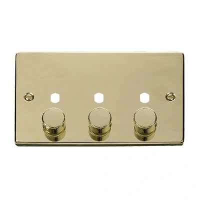 Image of Click Deco 3 Gang Unfurnished Dimmer Plate and Knob (1200W Max) Polished Brass