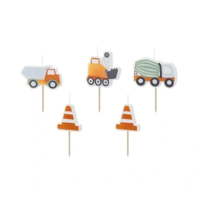 Image of PartyDeco Construction Vehicle Birthday Candles, Digger Cake Boys Decorations, Truck Partyware x 6