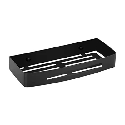 Image of Ambrosya® Exclusive Shower Basket made of stainless Steel Shelf Bath Bathroom Tray Corner Holder Bracket Wall (Stainless (Black), 1 floor)