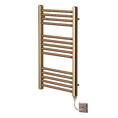 Image of Greened House Electric Brushed Brass Straight Heated Towel Rail 500mm Wide x 800mm High Flat Radiator