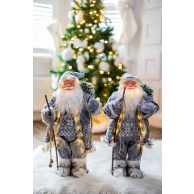Image of Marco Paul 2pc Pre Lit Santa Claus Christmas Decorations Grey Soft Plush Decor Light Up Home Large Indoor Figure Xmas 60cm