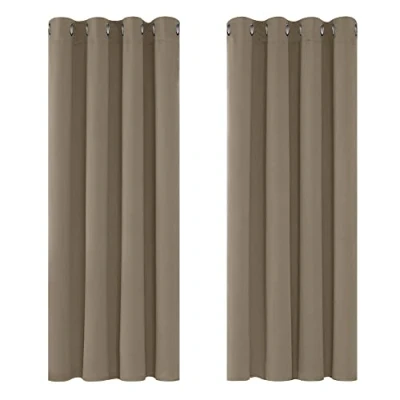 Image of Deconovo Curtains Blackout Thermal Insulated Eyelet for Living Room 46 x 54 Inch Drop Taupe 1 Pair