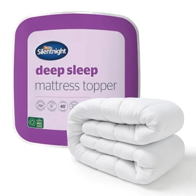 Image of Silentnight Deep Sleep Super King Mattress Topper Best Thick Soft Comfy Toppers For Bed Caravan Campervan Sofa Beds Machine Washable Hypoallergenic Topper, White, Packaging may vary
