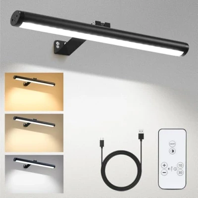 Image of CANMEIJIA Picture Lights for Wall, 4000mah Battery Operated Wall with Remote, Black Wireless Light Rechargeable, 17.12in, Rechargeable Indoor, Dimmable &amp; 3 Color Temps