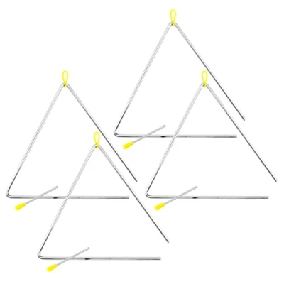 Image of TIGER TRI28 4 MT 12&quot; Samba Triangle Instruments Heavy duty Steel Triangles with Metal Strikers Ideal for School, Band or Home Use Pack of