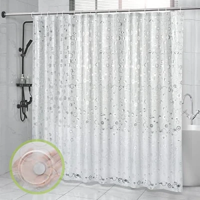Image of OTraki Shower Curtain 240x200cm EVA Drop Extra Wide Waterproof Clear Bathtub with 4 Bottom Magnets 16 Hooks for Bathroom Wet Room