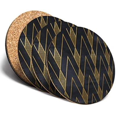 Image of Destination Vinyl ltd Great Coasters (Set of 4) Round Black &amp; Gold Geometric Art Deco Drink Glossy Coasters/Tabletop Protection for Any Table Type #12545