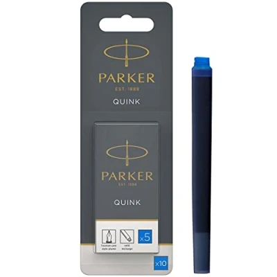 Image of Parker Fountain Pen Ink Refill Cartridges Long Washable Blue QUINK 10 Count (Blister)
