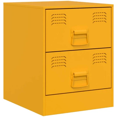 Image of vidaXL Yellow Bedside Table, 34.5 x 39 44 cm, Steel, Bedroom Furniture, Wardrobe, Side Bed Cabinet