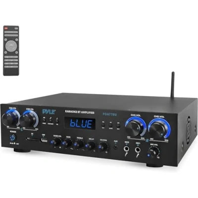 Image of Pyle Amplifier Amp, Home Mini Hifi, Stereo, Av Receiver, 4 Channel 800 Watt Bluetooth Amplifier, Echo Studio, Stereo Hi fi Amplifiers, w/ MP3, USB, SD, AUX, RCA, FM, MIC, Reverb Delay