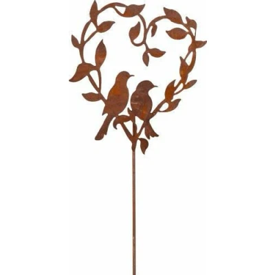 Image of 60cm Rustic Metal Lawn Stake Heart Love Birds Garden Plaque Silhouette Ornament