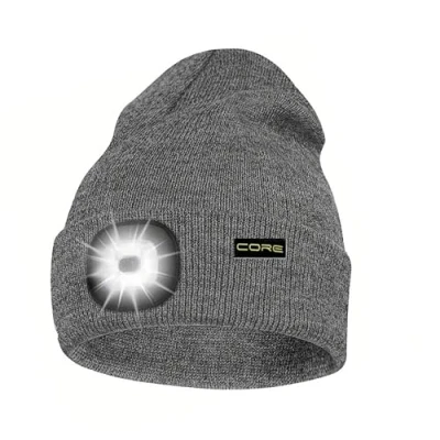 Image of Core Lighting Grey LED Light Up Beanie Hat Rechargeable Adult Running 50 Lumens 30M Range