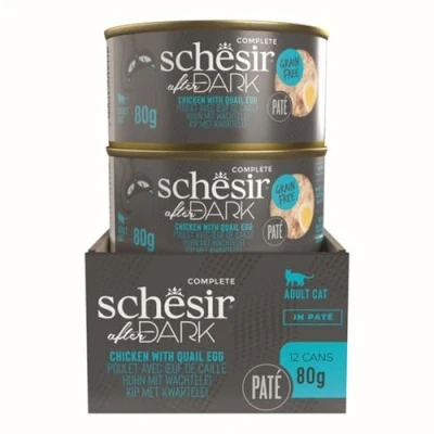 Image of Schesir After Dark Pate Complete Adult Cat Food Chicken &amp; Egg Grain Free 80g x 12 Pack