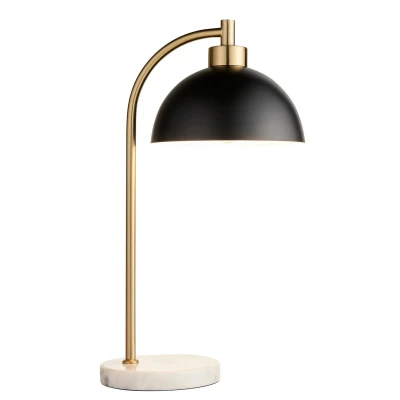 Image of Buchanan Table Lamp Matt Black, Antique Brass Plate, Grey Marble, 1x E27
