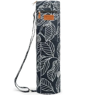 Image of ELENTURE Full Zip Exercise Yoga Mat Carry Bag with Multi Functional Storage Pockets (Black Leaf)
