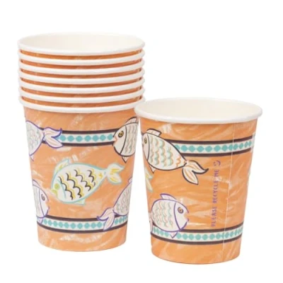 Image of Talking Tables 8 x Souk Orange Fish Paper Cups Eco Friendly Disposable 250ml, 9oz, Birthday Party, Celebration, Garden, Drinks, Gathering