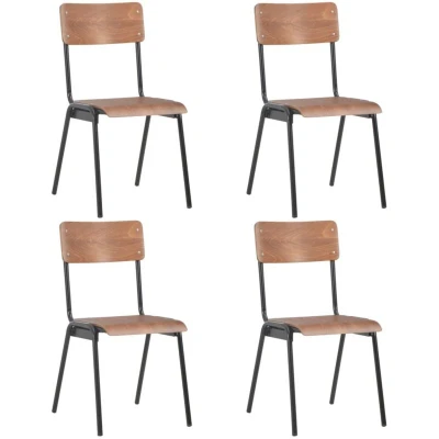 Image of vidaXL Modern Dining Chairs Set of 4 Solid Plywood and Steel Construction Stackable Brown &amp; Black