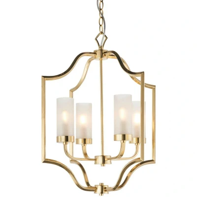 Image of Edrea 4 Light Ceiling Pendant Satin Brass &amp; Frosted Glass, E14