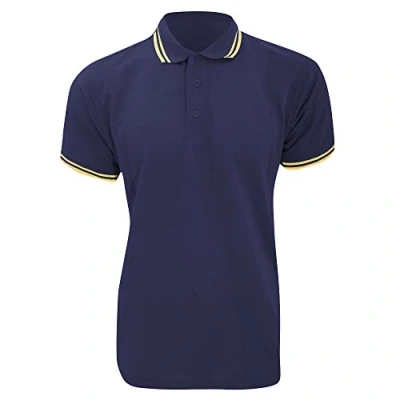 Image of Kustom Kit Mens Tipped Piqué Short Sleeve Polo Shirt (L) (Navy/Sun Yellow)