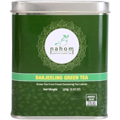 Image of NAHOM Darjeeling Green Tea Loose Leaf Natural &amp; Pure Leaves with Rich Anti oxidants Detox Just Brew as Hot or Iced 3.53oz 100 gram TIN