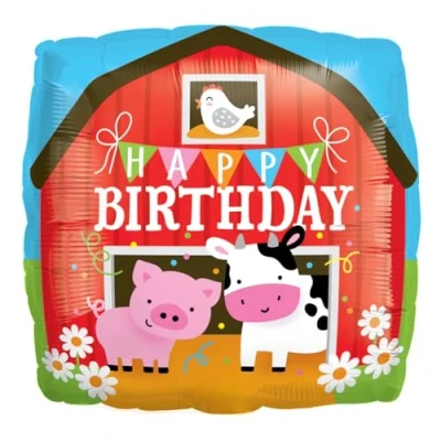 Image of Qualatex 26549 Happy Birthday Barn 18&quot; Square Shaped Foil Balloon