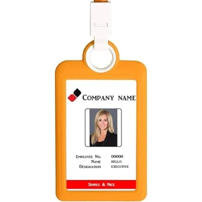 Image of Badge Holder ID Card Vertical with Lanyard Silicon Neck Strap Heavy Duty Business Offices Supplies Yellow