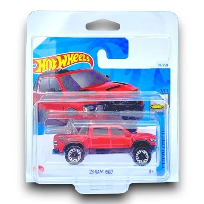 Image of Hot Wheels &#039;23 Ram 1500 (Red) 7/10 Factory Fresh 2024 97/250 (Short Card) COMES IN A GENUINE KLAS CAR KEEPER PROTECTOR CASE HXB33