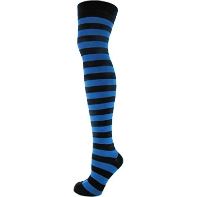 Image of macahel Black &amp; Dark Blue Striped Over the Knee Socks