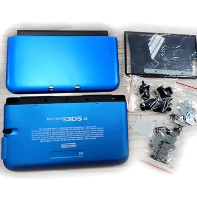 Image of Blue Color 3DSXL Extra Housing Case Shells Enclosure Complete Set Replacement, for Old 3DS XL/LL 3DSLL Console, Outer Cover Plates + Buttons, Screws, Stylus, Pads, Screen Protector, Stickers