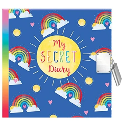 Image of My Secret Diary Blue Rainbow Design Padlock &amp; Keys Hardback Journal