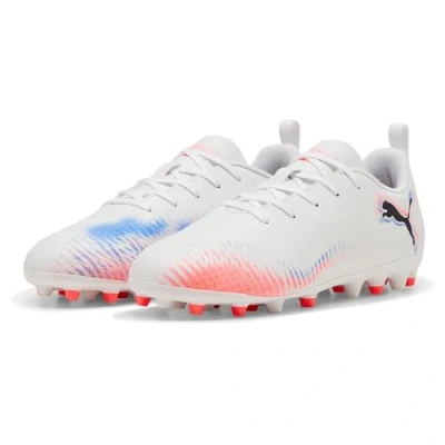 Image of PUMA Future 8 Play MG JR Soccer Shoe, White Black Glowing RED, 1.5 UK