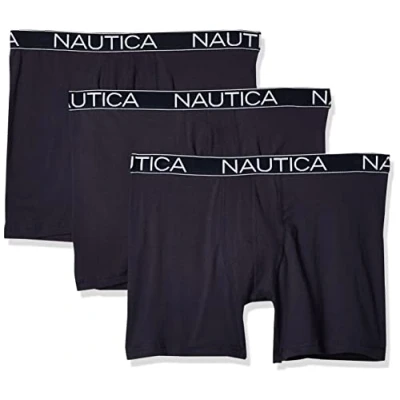 Image of Nautica Men&#039;s 3 Pack Classic Cotton Stretch Boxer Briefs, Peacoat, L (Pack of 3)