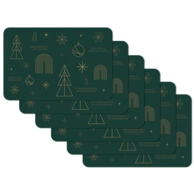 Image of Venilia Happy Holidays Place Mats Moss Green Christmas Set of 6, 45 cm x 30 Washable Table Protector Dirt and Water Repellent, Food Safe
