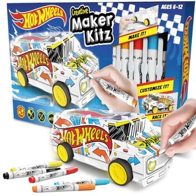Image of BLADEZ Hot Wheels Custom Super Van, DIY Make Your Own/Build Own, Pull Back Vehicle for Kids, Customisable with pens and Stickers, Creative Maker Kitz Toyz