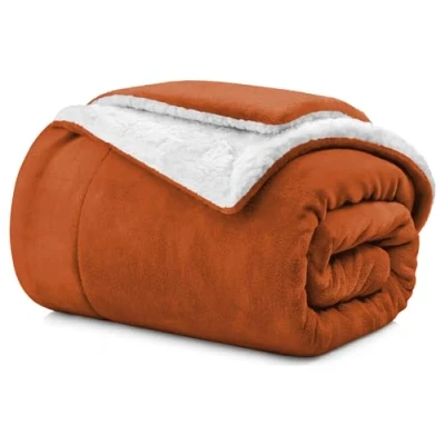 Image of Aspire Homeware Sherpa Fleece Blanket Reversible Plush Soft Fluffy Blankets Thick Bed Throws Microfiber Throw for Sofa (Rust, Double (150 x 200 cm))